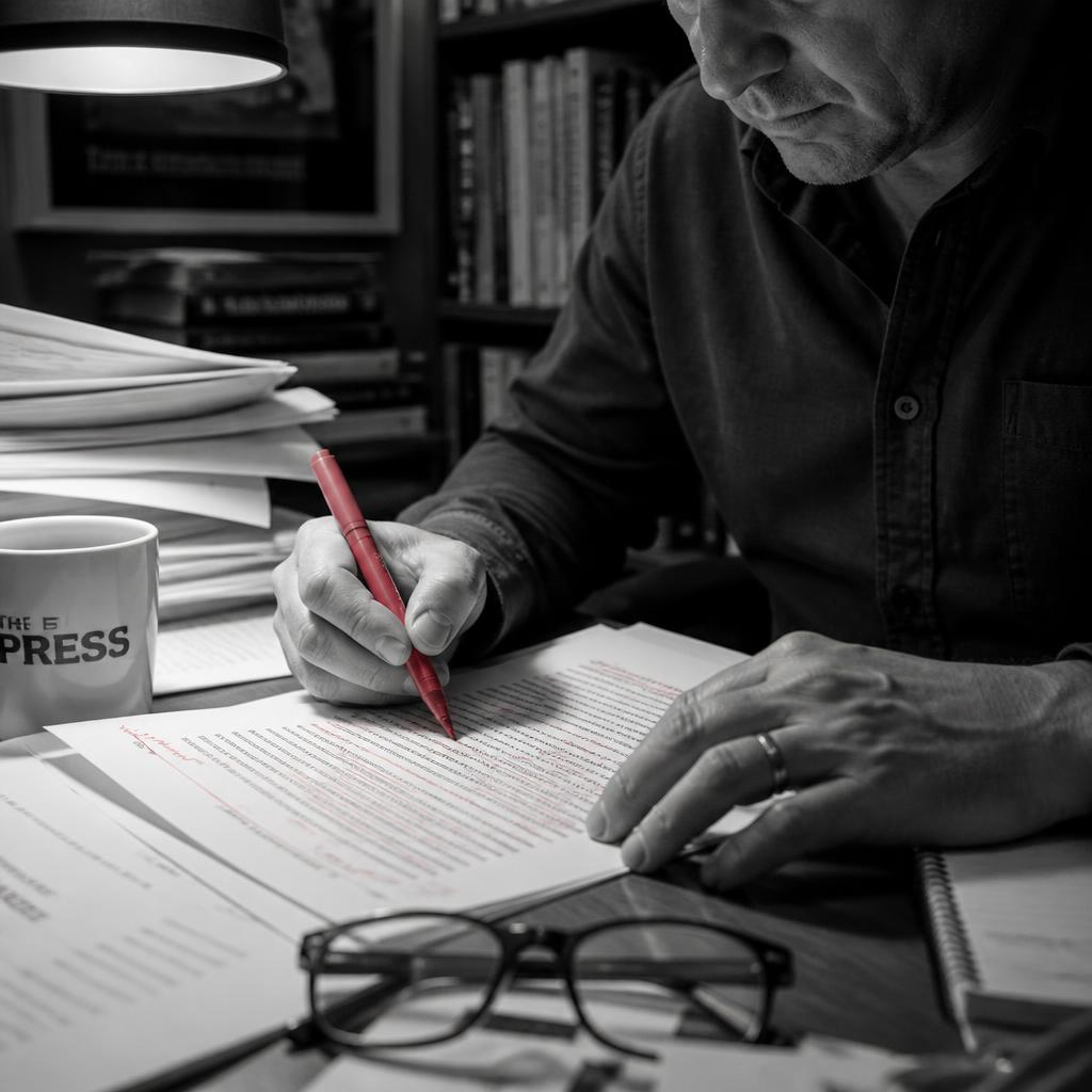 Editing, human writer at work